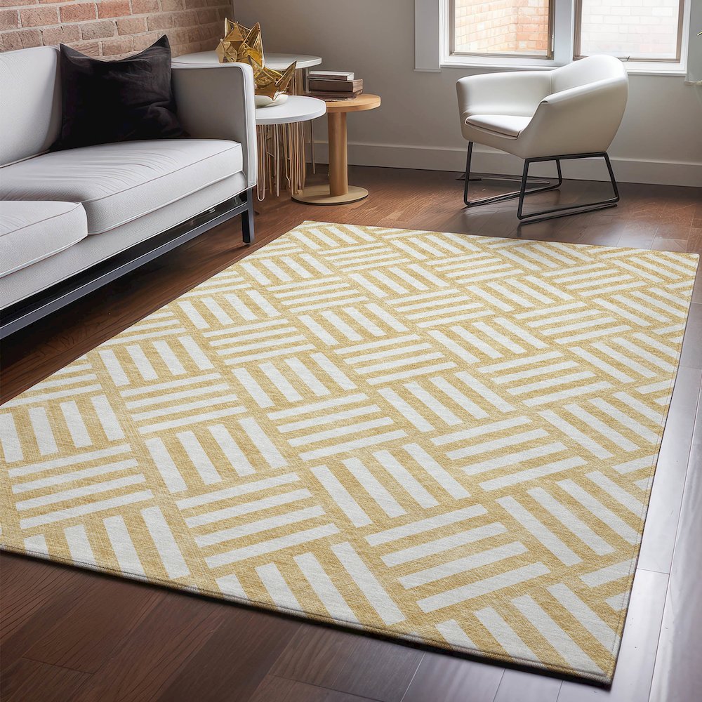 Premium Machine Washable Mayfield  Gold 10' x 14' Rug. Picture 5