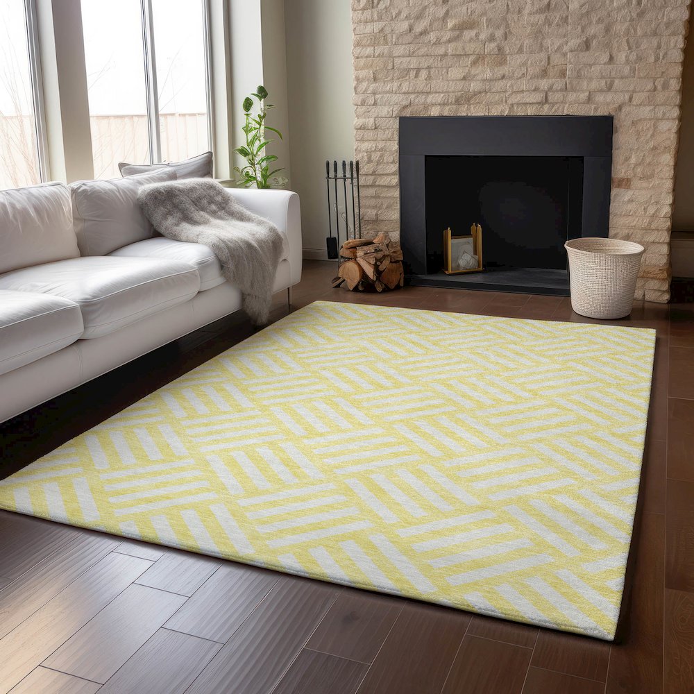 Premium Machine Washable Mayfield  Yellow 10' x 14' Rug. Picture 6
