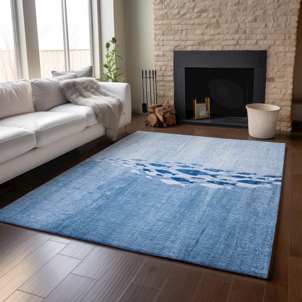 Premium Machine Washable Mayfield  Blue 10' x 14' Rug. Picture 6