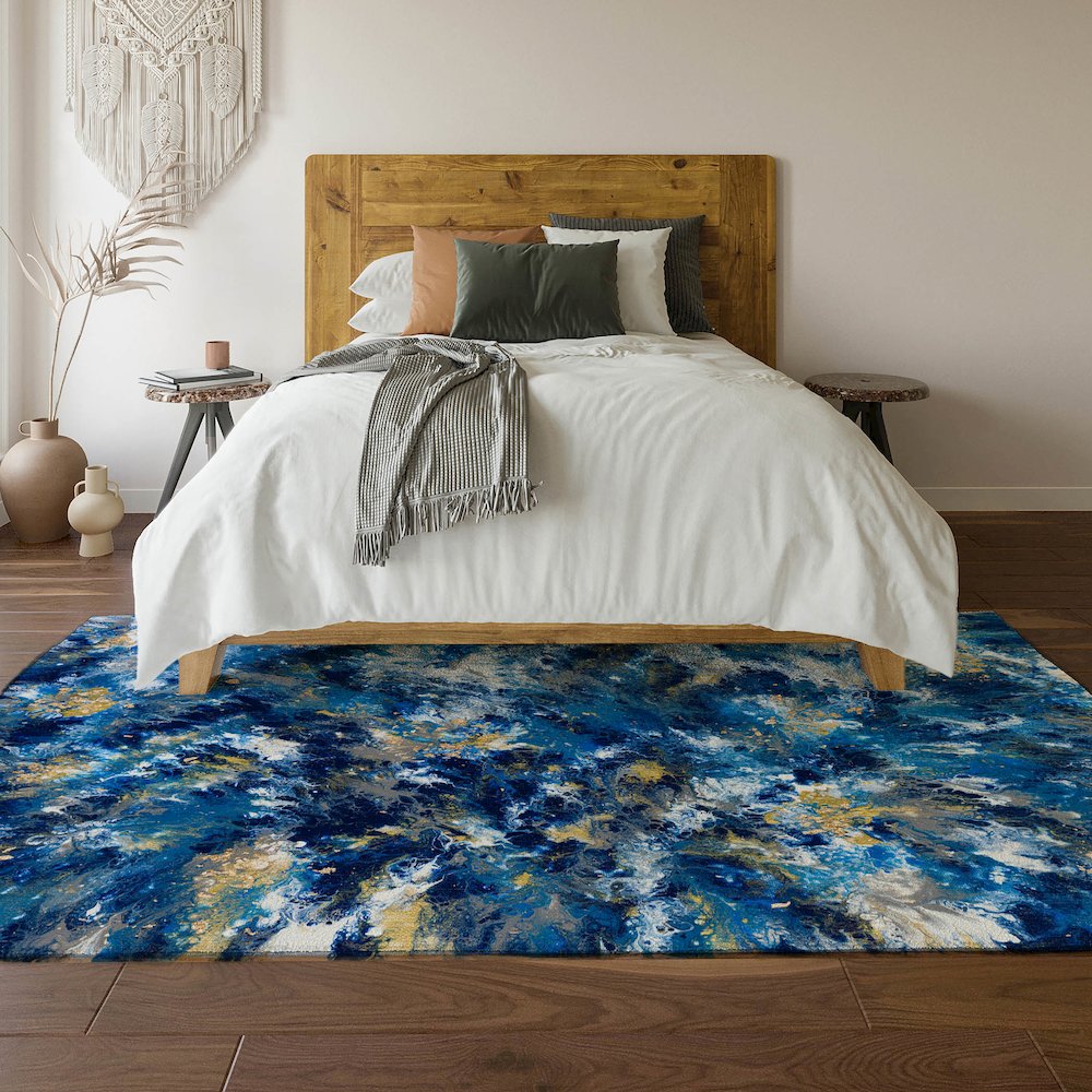 Premium Machine Washable Mayfield  Blue 10' x 14' Rug. Picture 6