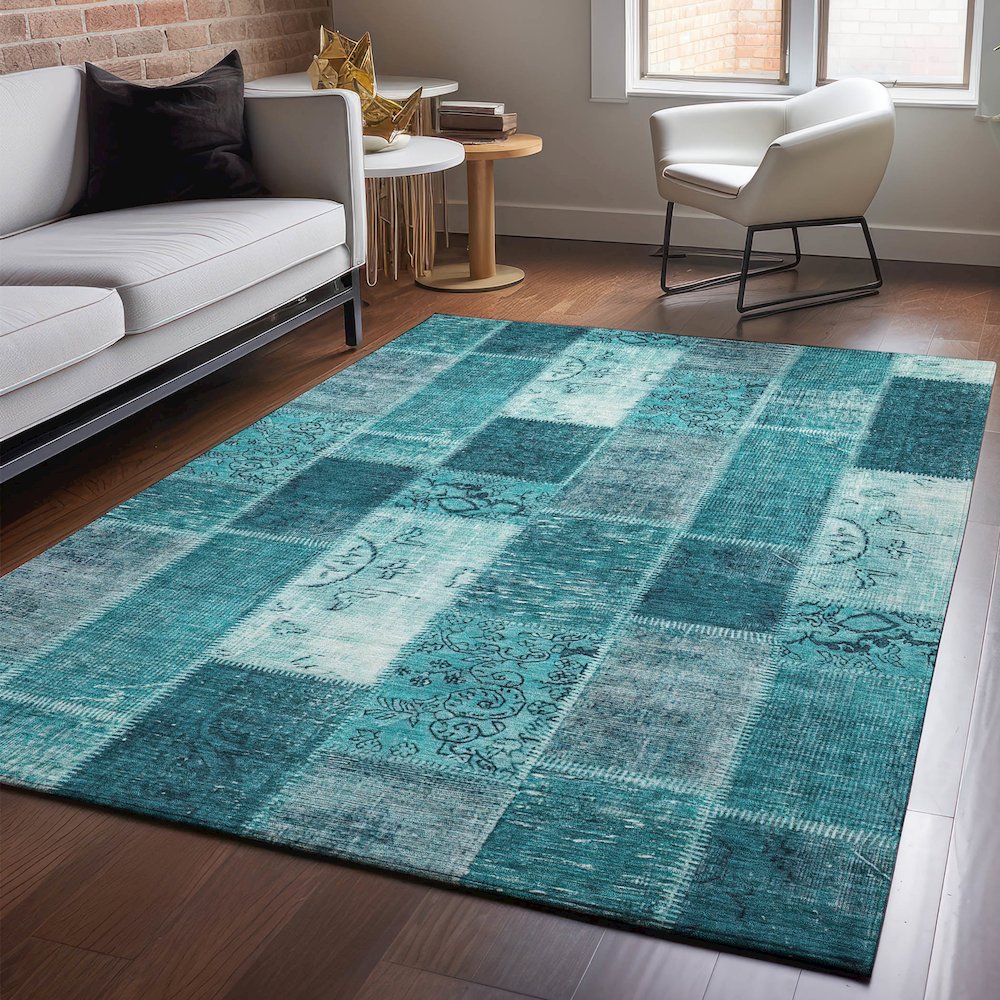 Premium Machine Washable Mayfield  Teal 10' x 14' Rug. Picture 5