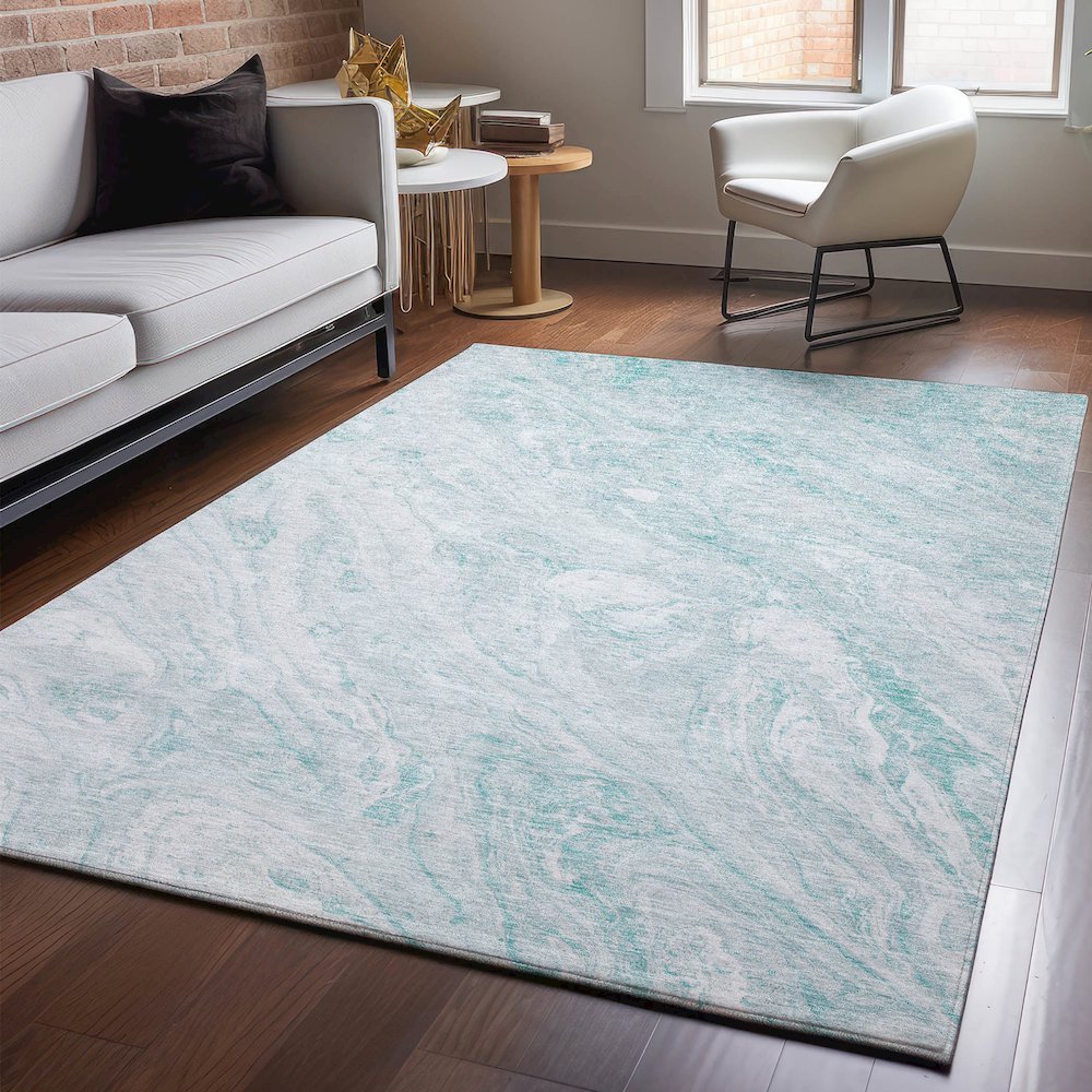 Premium Machine Washable Mayfield  Teal 10' x 14' Rug. Picture 5