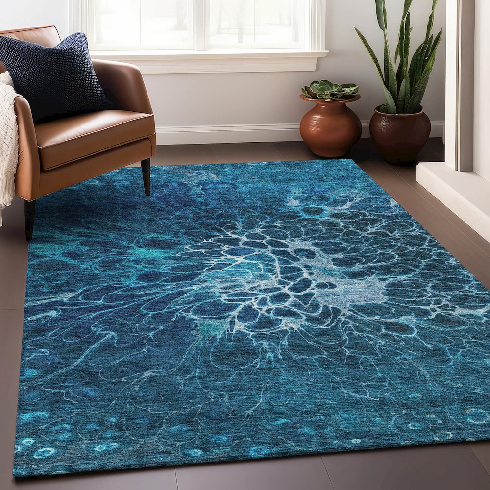Premium Machine Washable Mayfield AMF652 Navy 10' x 14' Rug. Picture 6