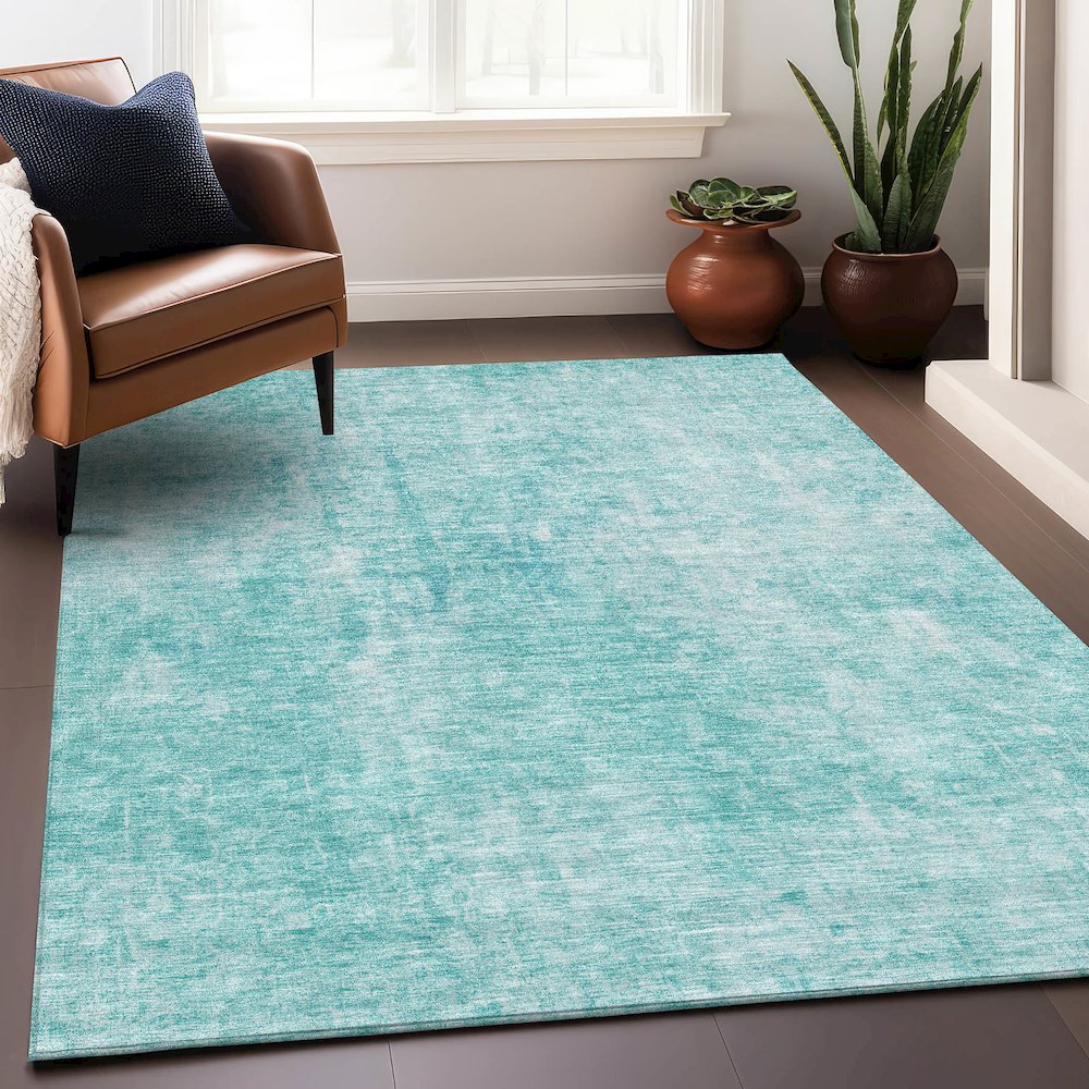 Premium Machine Washable Mayfield AMF656 Teal 10' x 14' Rug. Picture 6