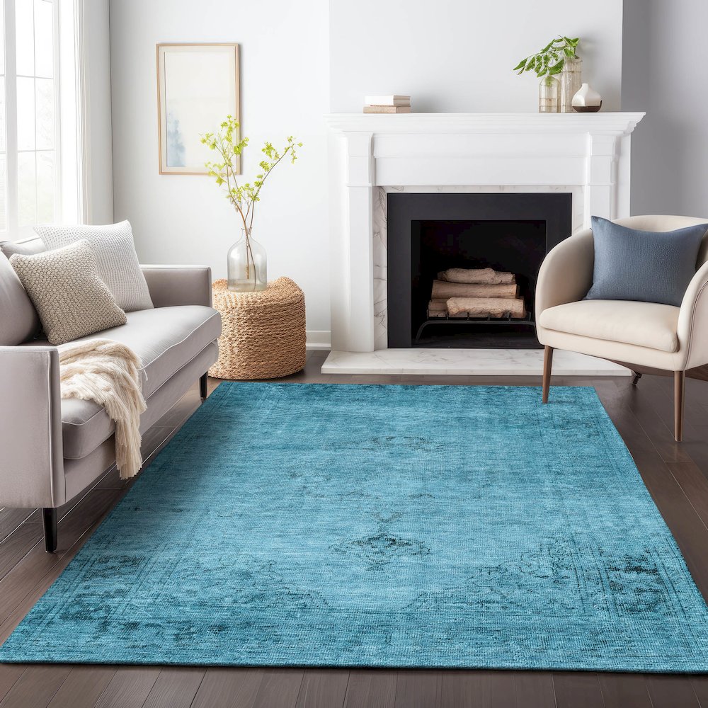 Premium Machine Washable Mayfield AMF658 Blue 10' x 14' Rug. Picture 5