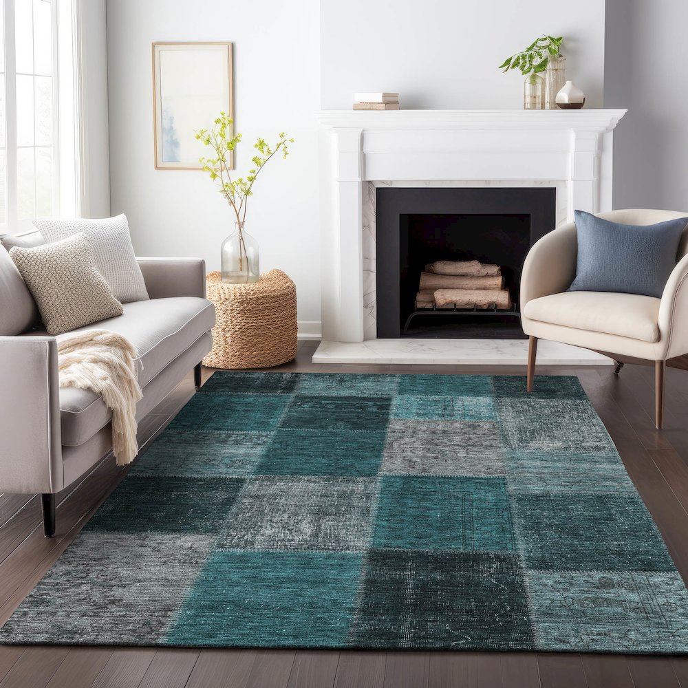 Premium Machine Washable Mayfield AMF663 Teal 10' x 14' Rug. Picture 5