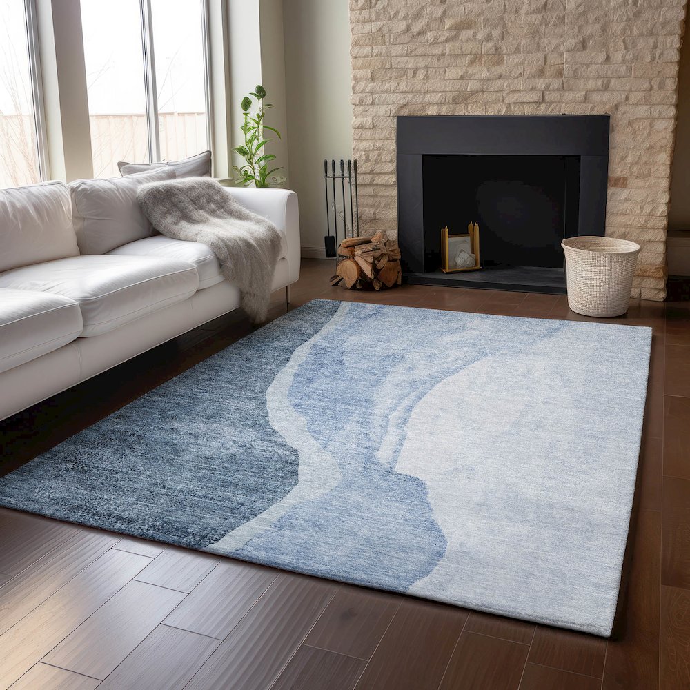 Premium Machine Washable Mayfield AMF667 Blue 10' x 14' Rug. Picture 6