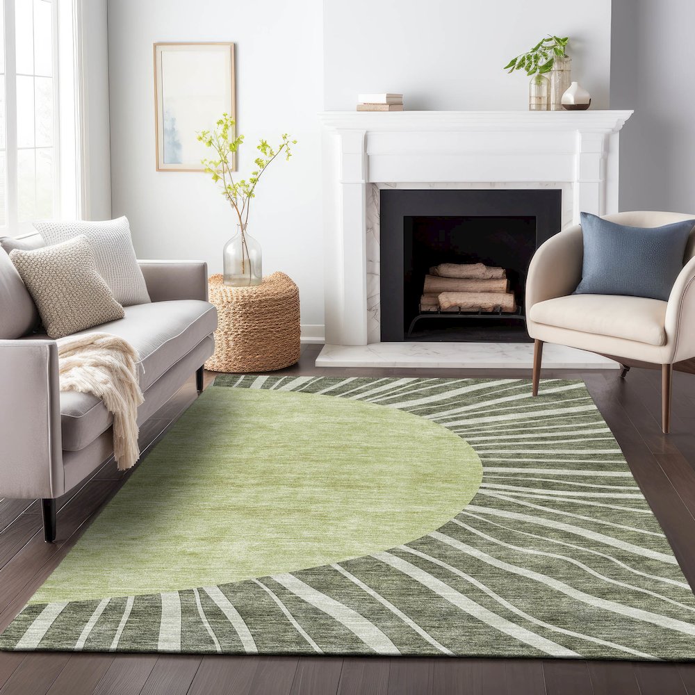 Premium Machine Washable Mayfield AMF668 Olive 10' x 14' Rug. Picture 5