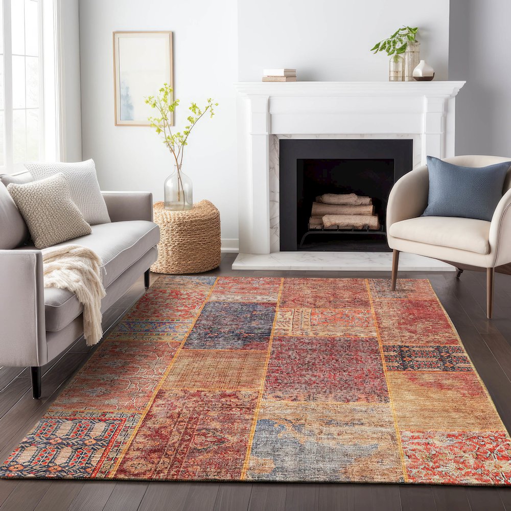 Premium Machine Washable Mayfield AMF669 Red 10' x 14' Rug. Picture 5