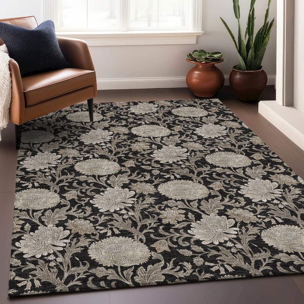 Premium Machine Washable Mayfield AMF677 Black 10' x 14' Rug. Picture 6