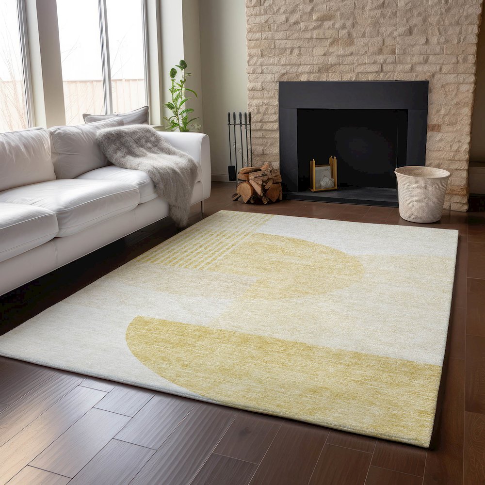 Premium Machine Washable Mayfield AMF678 Gold 10' x 14' Rug. Picture 6