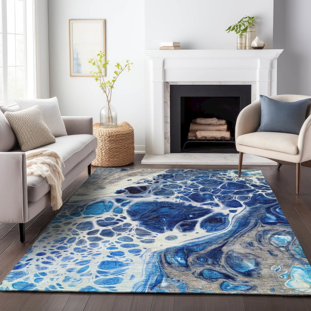 Premium Machine Washable Mayfield AMF682 Navy 10' x 14' Rug. Picture 5