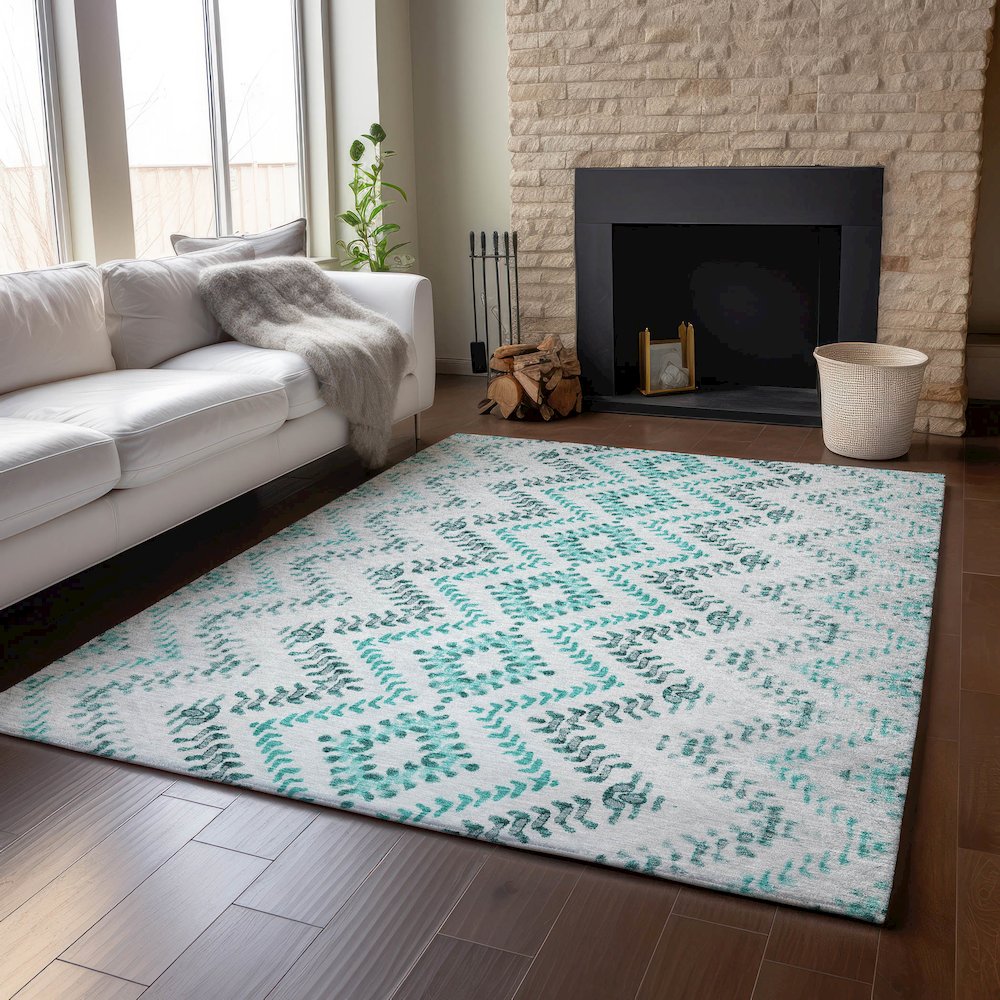 Premium Machine Washable Mayfield AMF684 Teal 10' x 14' Rug. Picture 6