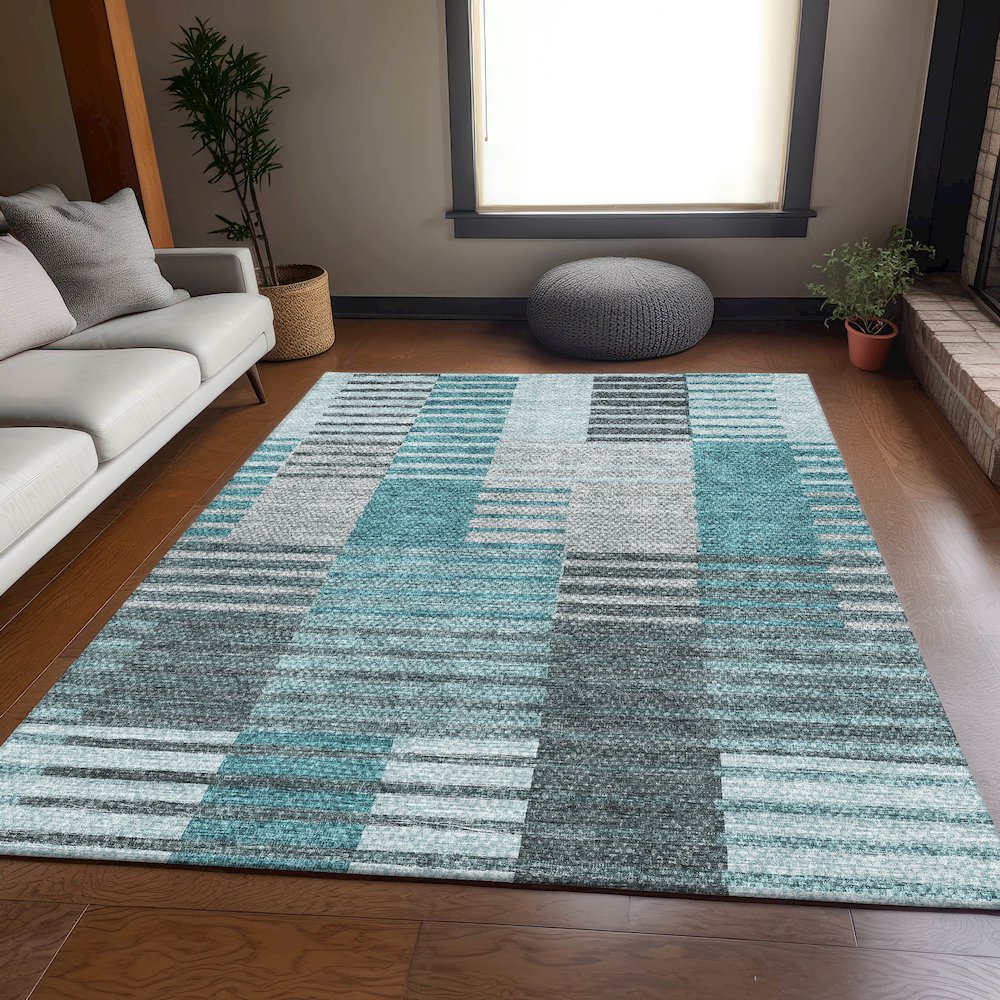 Premium Machine Washable Mayfield AMF687 Teal 10' x 14' Rug. Picture 5