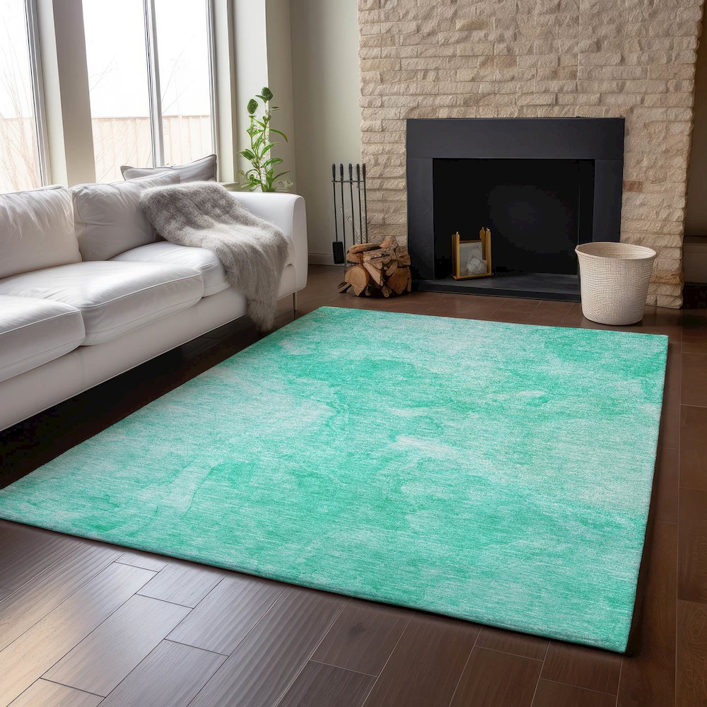 Premium Machine Washable Mayfield AMF688 Teal 10' x 14' Rug. Picture 6