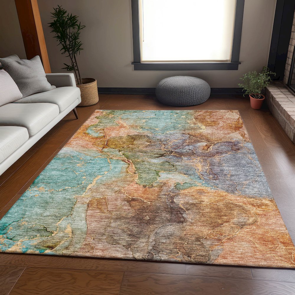 Premium Machine Washable Mayfield AMF689 Coral 10' x 14' Rug. Picture 5