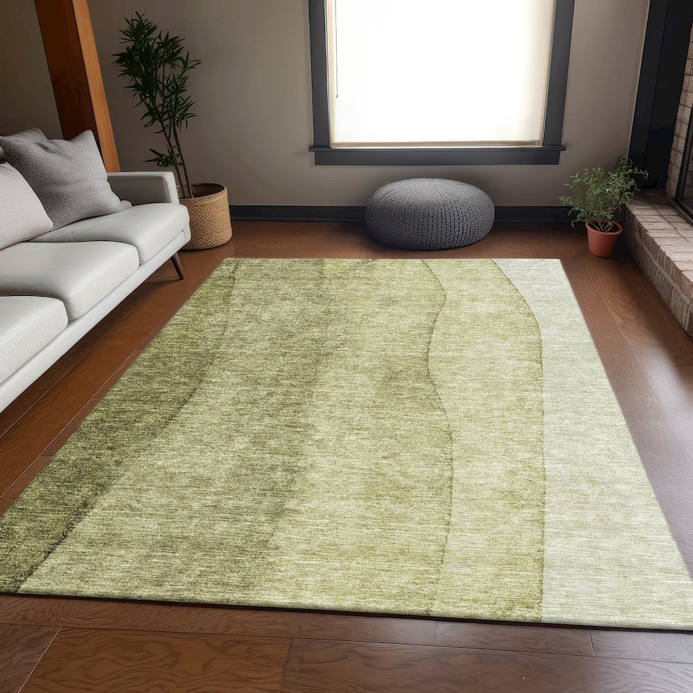 Premium Machine Washable Mayfield AMF690 Olive 10' x 14' Rug. Picture 5