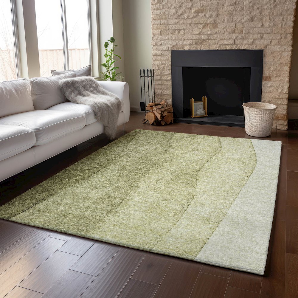 Premium Machine Washable Mayfield AMF690 Olive 10' x 14' Rug. Picture 6