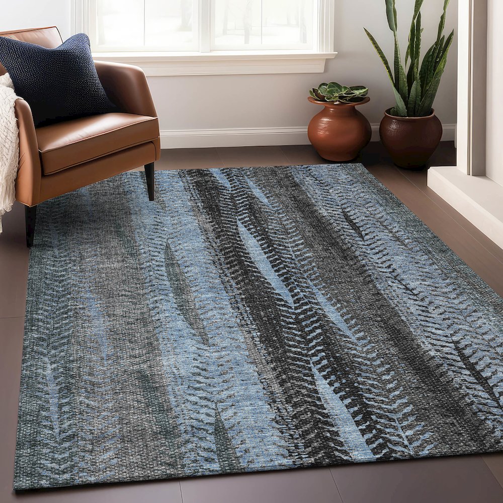 Premium Machine Washable Mayfield AMF693 Blue 10' x 14' Rug. Picture 6