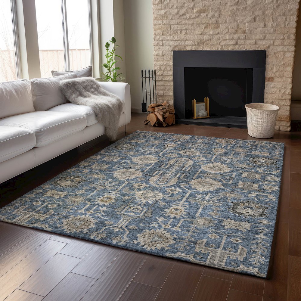 Premium Machine Washable Mayfield AMF697 Navy 10' x 14' Rug. Picture 6
