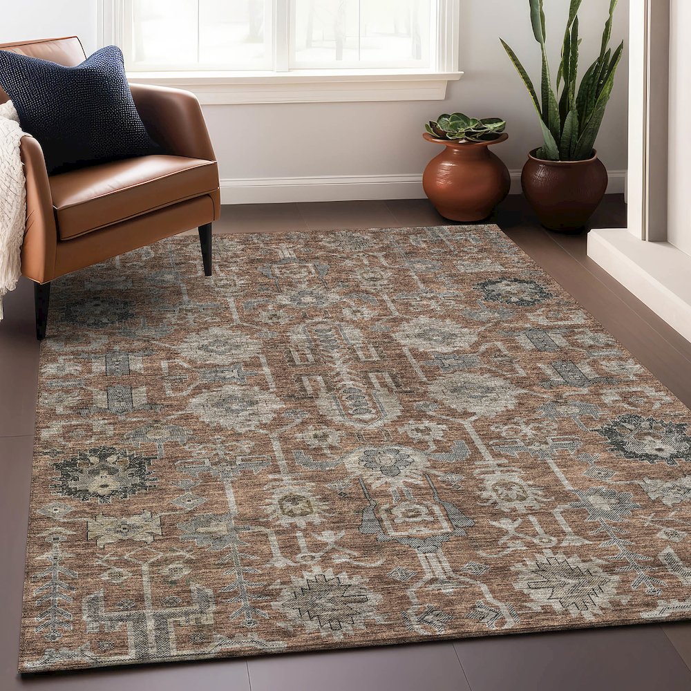 Premium Machine Washable Mayfield AMF697 Paprika 10' x 14' Rug. Picture 6