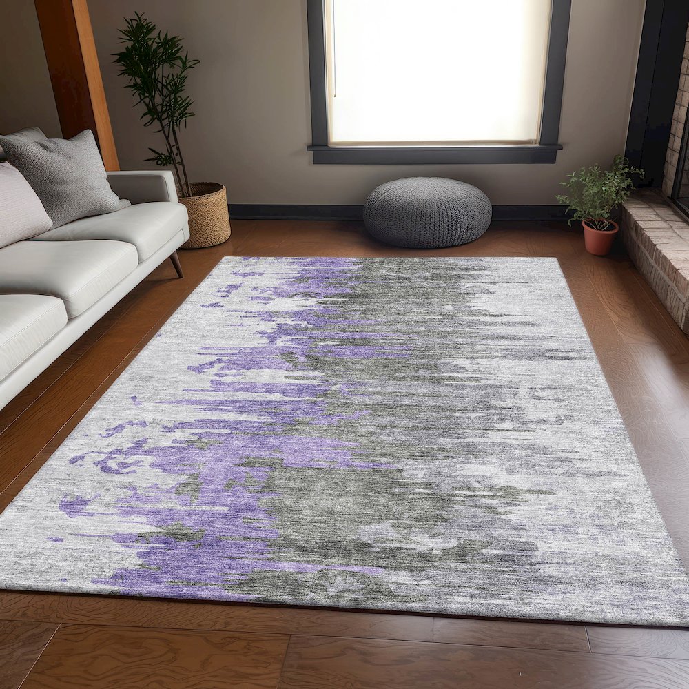 Premium Machine Washable Mayfield AMF704 Purple 10' x 14' Rug. Picture 5