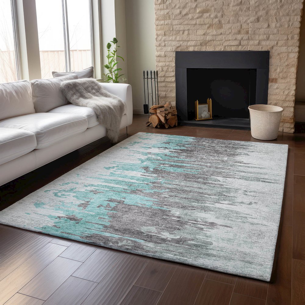 Premium Machine Washable Mayfield AMF704 Teal 10' x 14' Rug. Picture 6