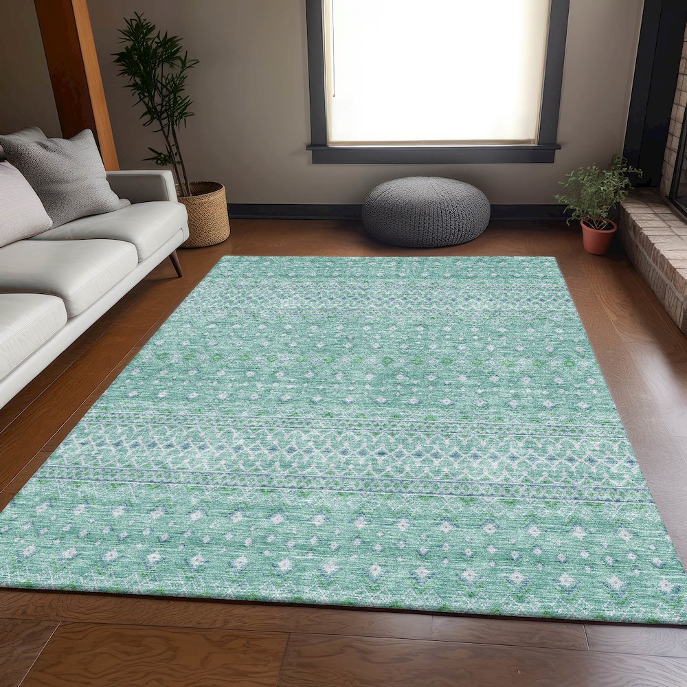 Premium Machine Washable Mayfield AMF709 Aqua 10' x 14' Rug. Picture 5