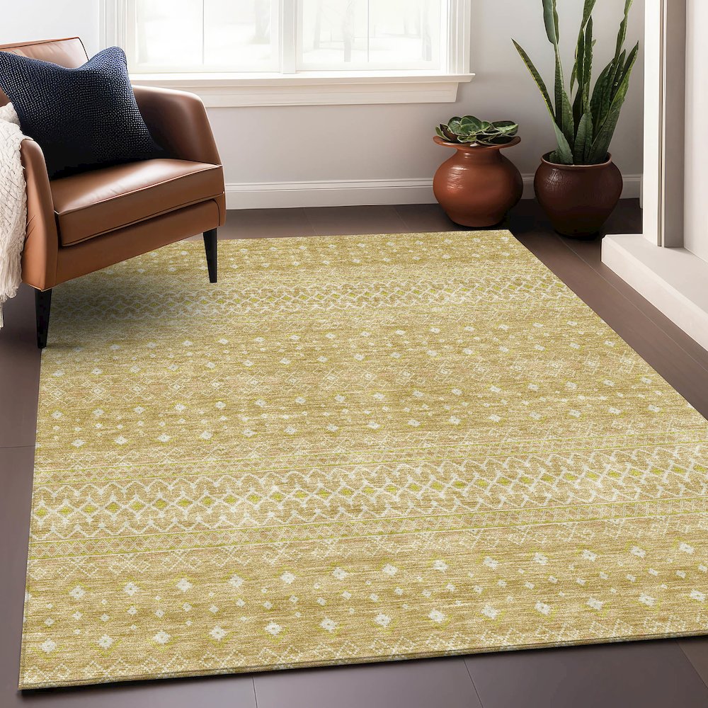 Premium Machine Washable Mayfield AMF709 Gold 10' x 14' Rug. Picture 6