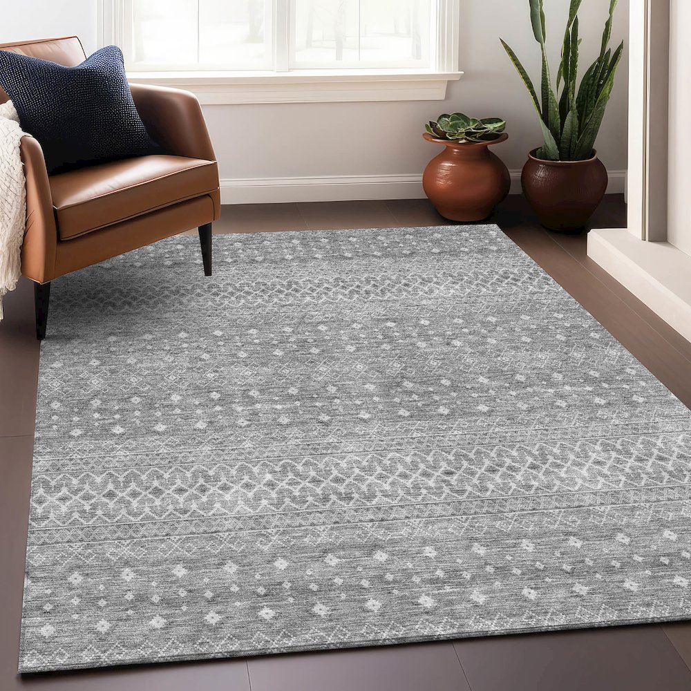 Premium Machine Washable Mayfield AMF709 Silver 10' x 14' Rug. Picture 6