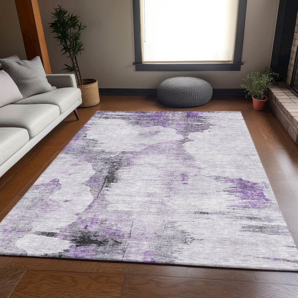 Premium Machine Washable Mayfield AMF710 Purple 10' x 14' Rug. Picture 5