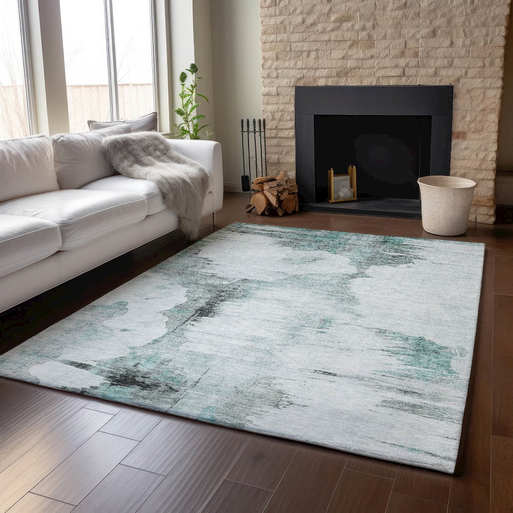Premium Machine Washable Mayfield AMF710 Teal 10' x 14' Rug. Picture 6
