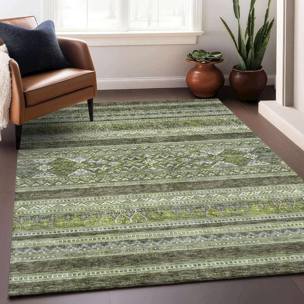 Premium Machine Washable Mayfield AMF714 Olive 10' x 14' Rug. Picture 6