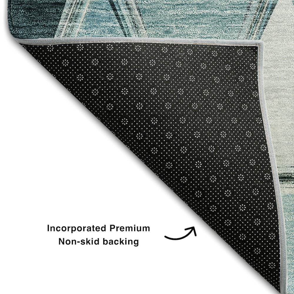 Premium Machine Washable Mayfield AMF722 Teal 8' x 8' Round Rug. Picture 2
