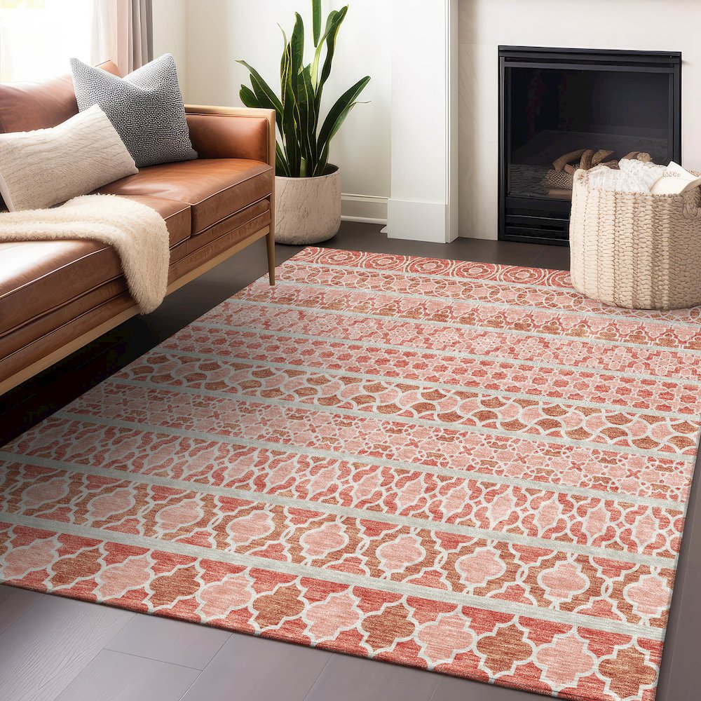 Premium Machine Washable Mayfield AMF726 Salmon 10' x 14' Rug. Picture 6