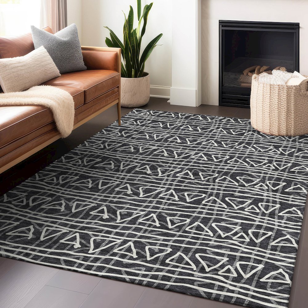 Premium Machine Washable Mayfield AMF730 Black 10' x 14' Rug. Picture 6