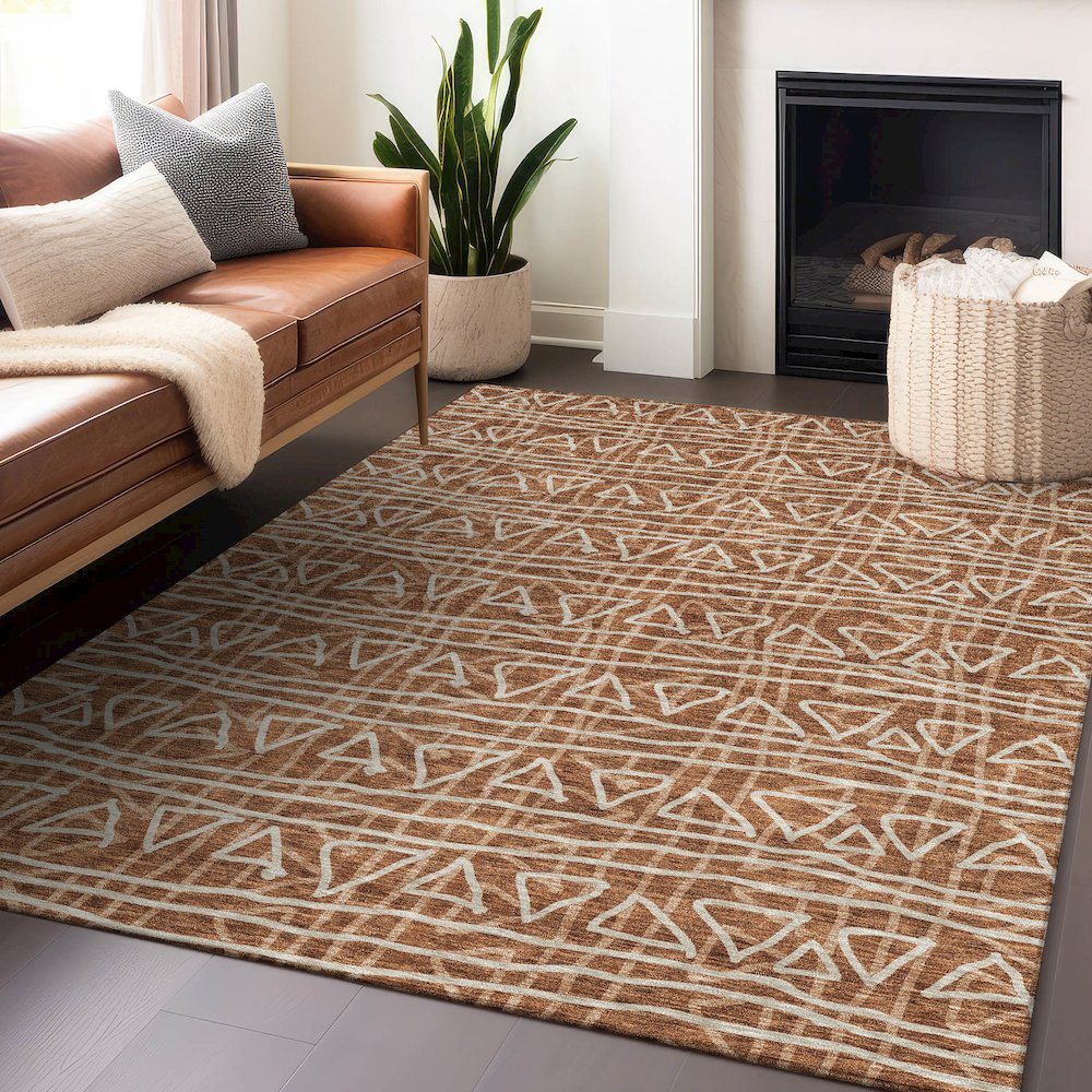 Premium Machine Washable Mayfield AMF730 Terracotta 10' x 14' Rug. Picture 6