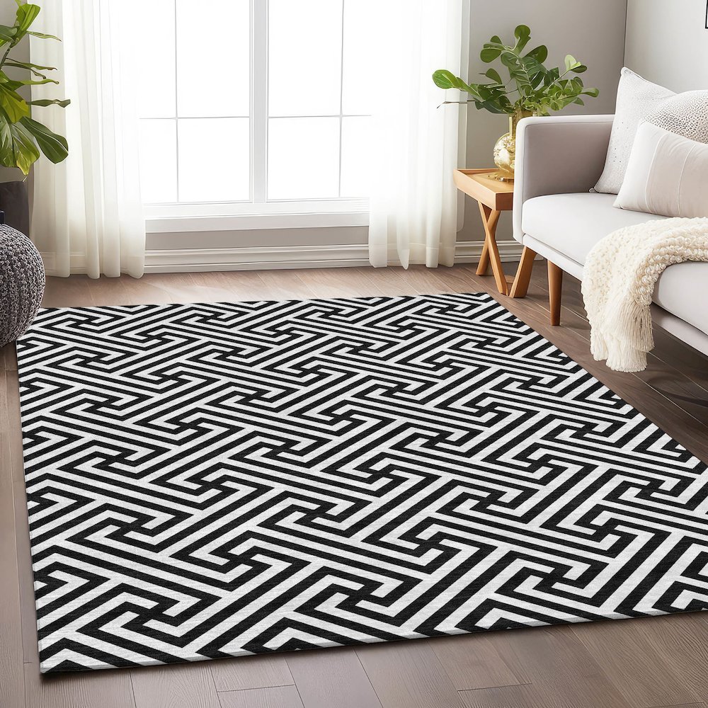 Premium Machine Washable Mayfield AMF731 Black 10' x 14' Rug. Picture 5