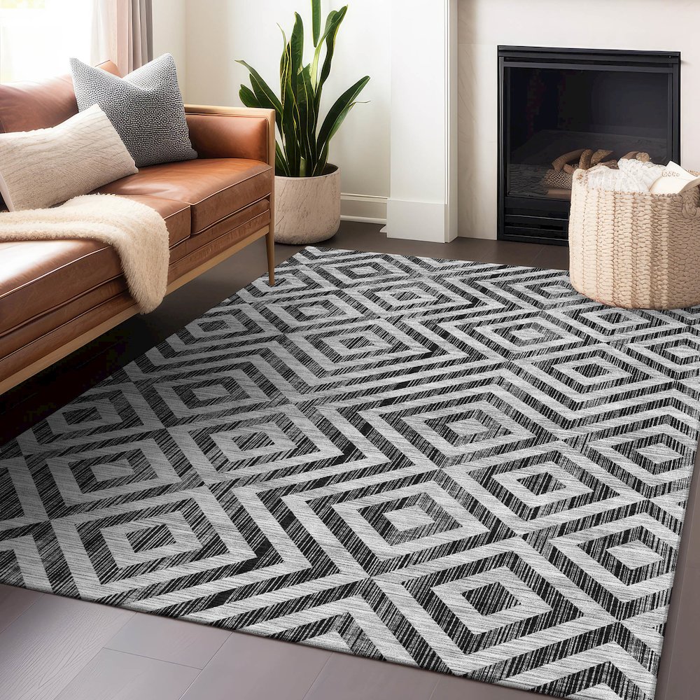 Premium Machine Washable Mayfield AMF733 Black 10' x 14' Rug. Picture 6