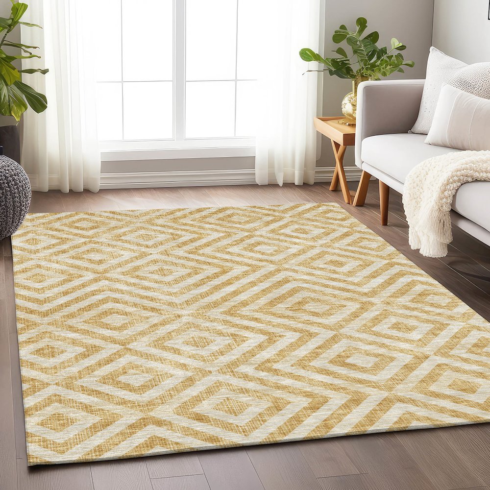 Premium Machine Washable Mayfield AMF733 Gold 10' x 14' Rug. Picture 5