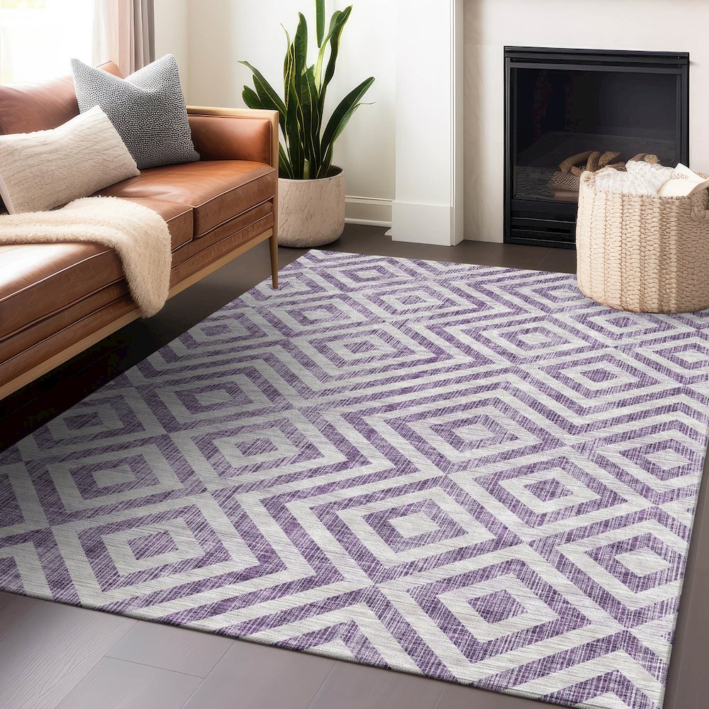 Premium Machine Washable Mayfield AMF733 Purple 10' x 14' Rug. Picture 6