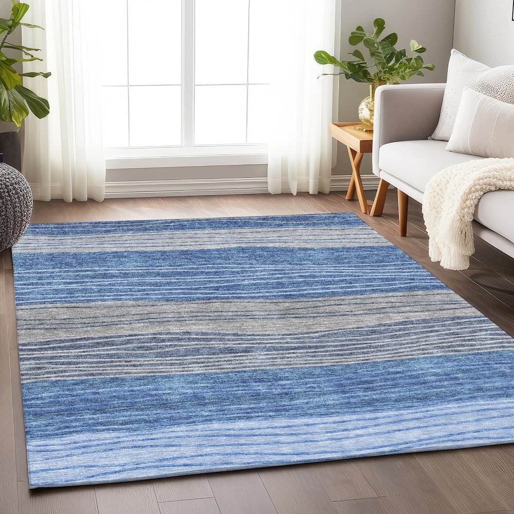 Premium Machine Washable Mayfield AMF735 Blue 10' x 14' Rug. Picture 5