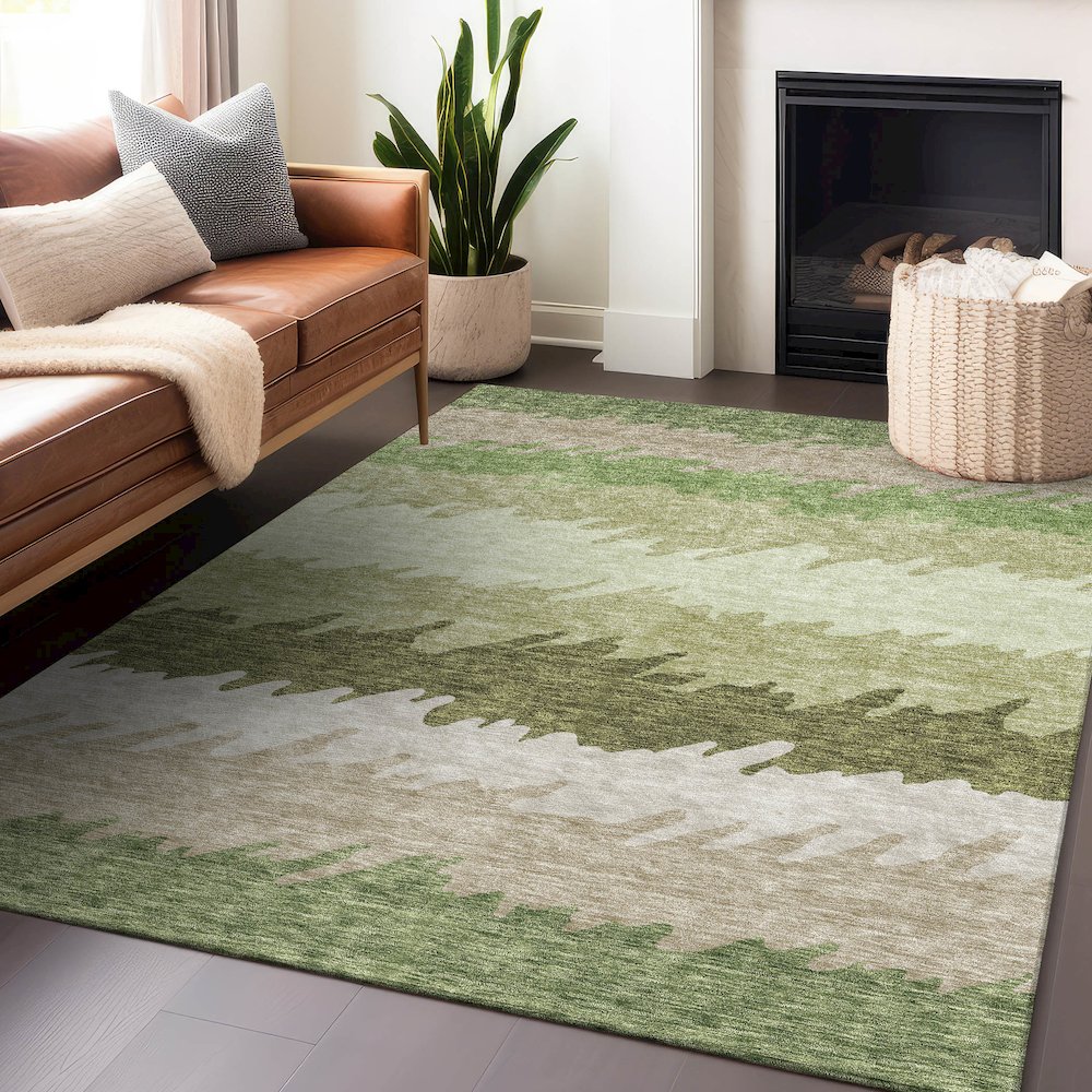 Premium Machine Washable Mayfield AMF736 Green 10' x 14' Rug. Picture 6