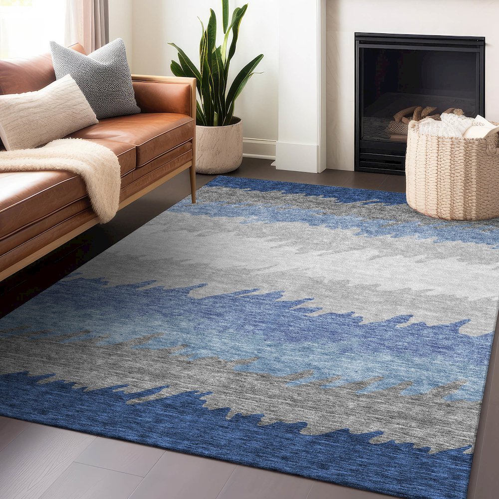 Premium Machine Washable Mayfield AMF736 Navy 10' x 14' Rug. Picture 6