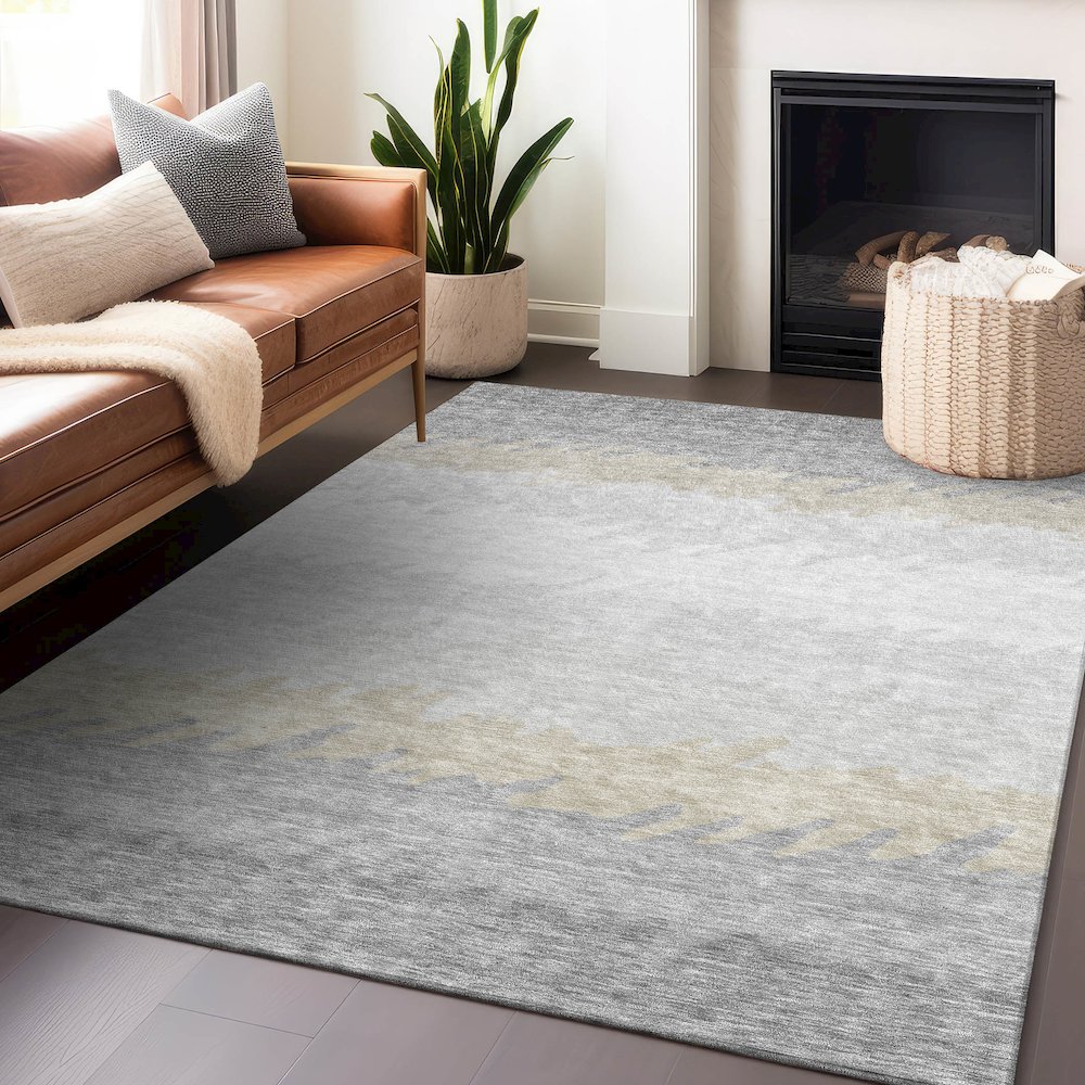 Premium Machine Washable Mayfield AMF736 Silver 10' x 14' Rug. Picture 6