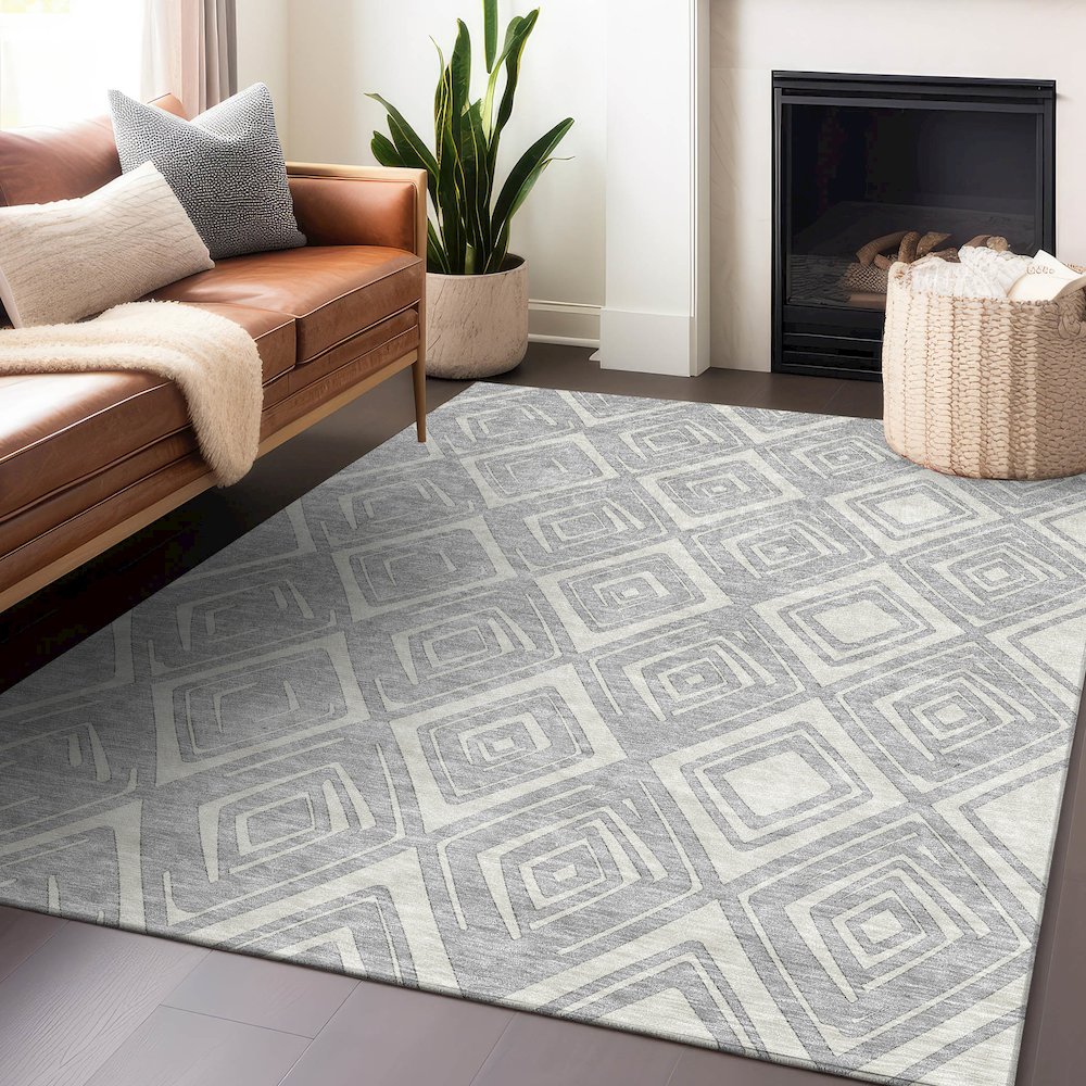 Premium Machine Washable Mayfield AMF737 Silver 10' x 14' Rug. Picture 6