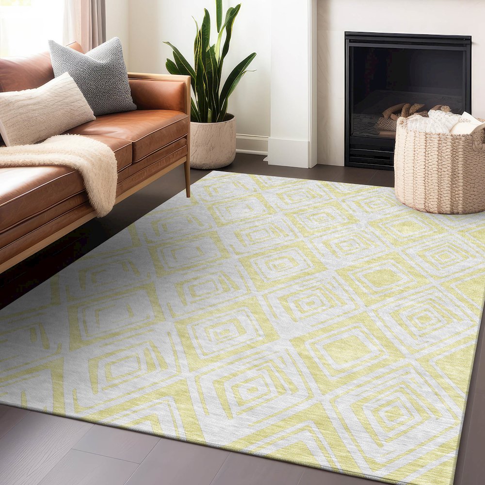 Premium Machine Washable Mayfield AMF737 Yellow 10' x 14' Rug. Picture 6