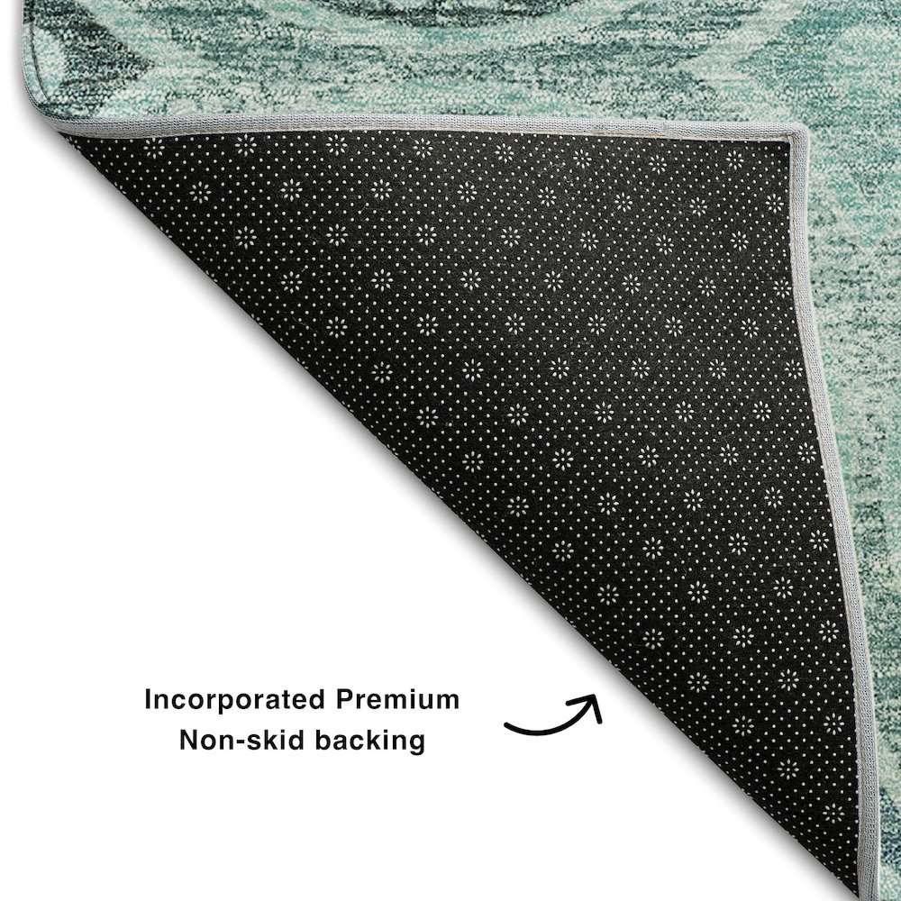 Premium Machine Washable Mayfield AMF738 Teal 8' x 8' Round Rug. Picture 2