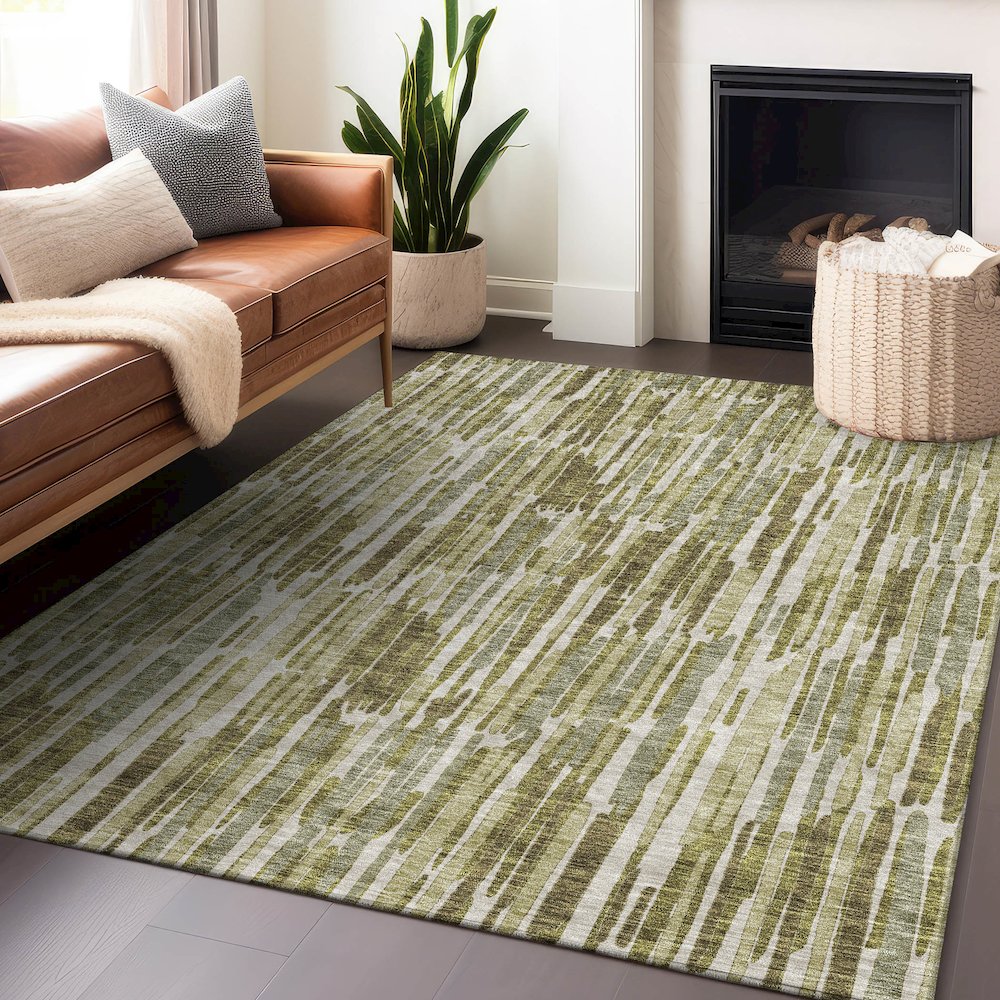 Premium Machine Washable Mayfield AMF739 Olive 10' x 14' Rug. Picture 6