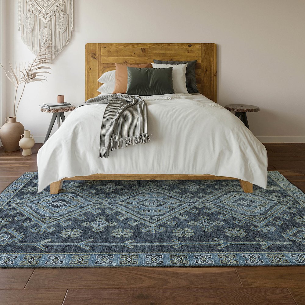 Premium Machine Washable Mayfield  Blue 10' x 14' Rug. Picture 6